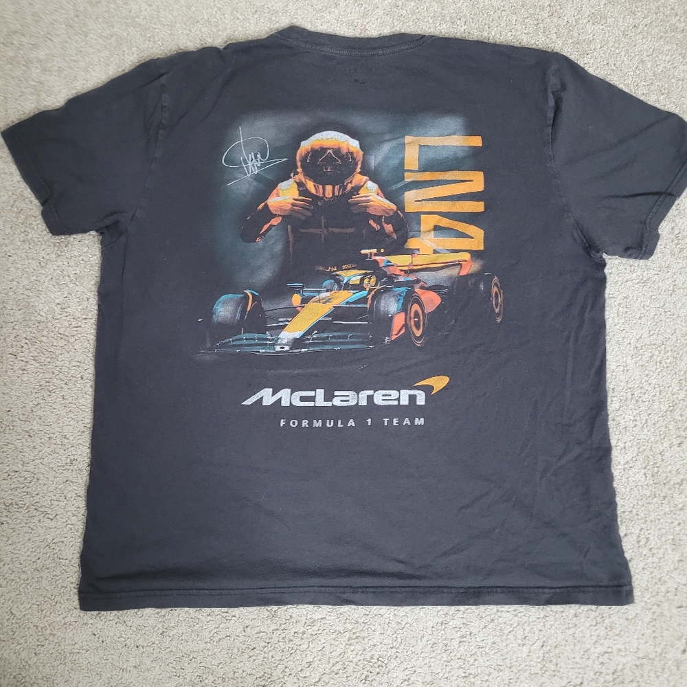 McLauren Black Short Sleeve Tee with Vibrant Race Car Graphic XL